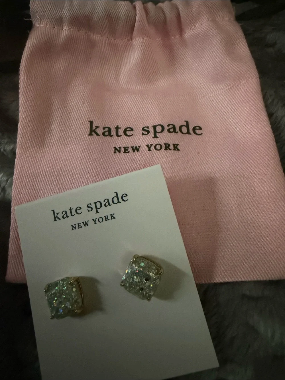 kate spade Kids Pink Pouch with Iridescent Glitter Gold-Setting Stud Earrings